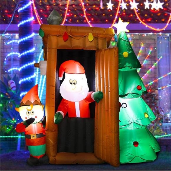 Holiday 6ft Christmas Inflatables Blow Up Santas Outhouse With Elf